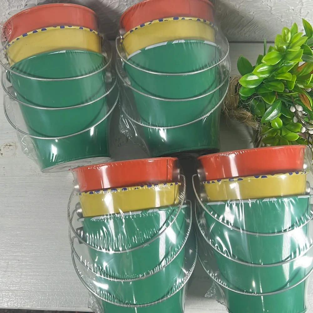 Lot of 12 Jungle Animal Metal Pails Mini Buckets Storage Pails Party Favor Kids